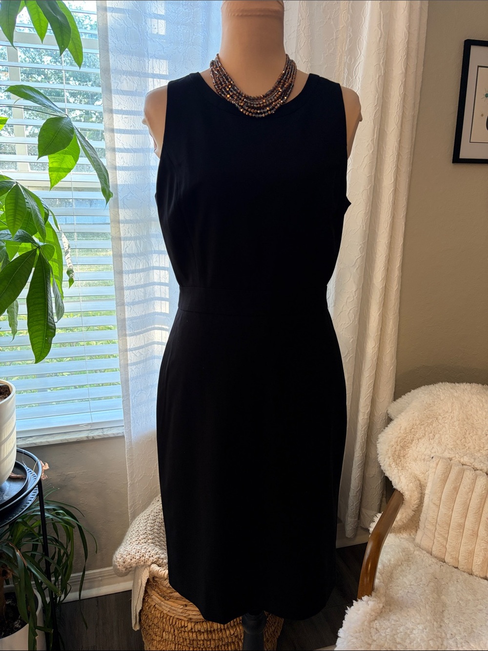 J Crew simple sleeveless black sheath dress zip back classic size 4